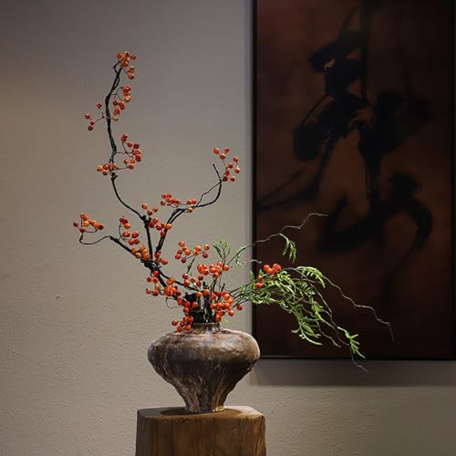 HGJH 卓上 人工観葉植物 SET 一輪挿し リアル 耐退色 耐候 セラミック花瓶 侘寂風 アンティーク 陶器 茶室 玄関 リビング飾り 禅インテリア 商業施設用 茂る外観 自然な姿 生気に満ち カラー2 ディスプレイ用