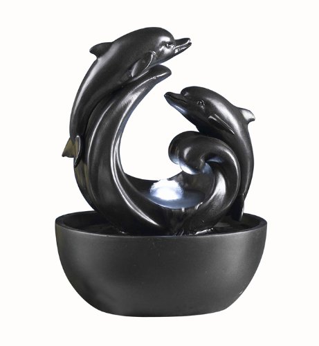 OK LIGHTING FT-1195/1L 9-Inch H Dolphin Tabletop Fountain