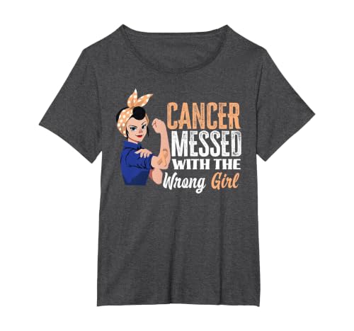 Cancer Messed with The Wrong Girl Uterine Cancer Awareness T-Shirt, Women's Plus, Dark Heather Grey, 2X