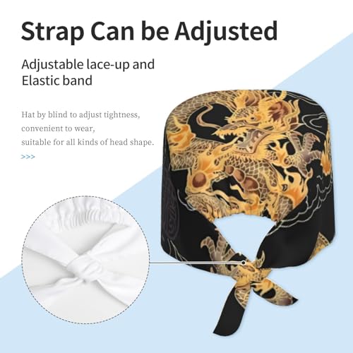Image of Cute Pug Dog Print Working Cap Scrub Cap with Sweatband,Adjustable Fashion Bandage Tie Back Hat Headwear for Women Men