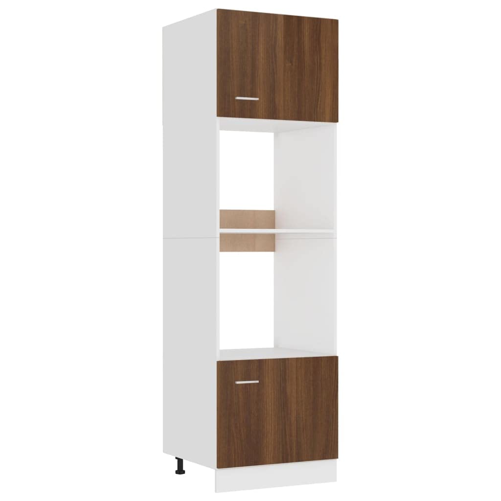 Mikrowellenschrank Lyon aus brauner Eiche, 60 x 57 x 207 cm, mit 4 Regalen, Küchenschrank aus Sperrholz, robust und stabil, verstellbare Tür links oder rechts,
