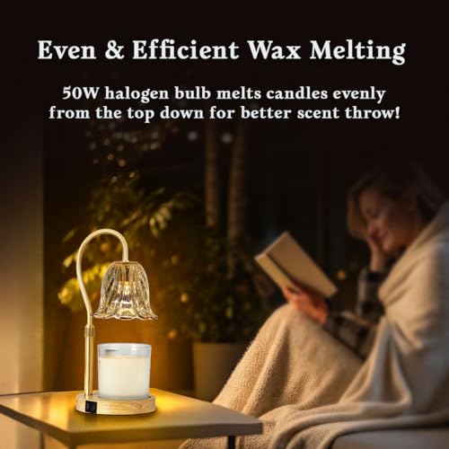 Image of Candle Warmer Lamp with 24H Timer, Dimmable, Electric Wax Warmer with 2 Bulbs, Dual Charging Port, Home Decor for Jar Candles, House Warming, Gifts, Home Decor (Vintage Glass)