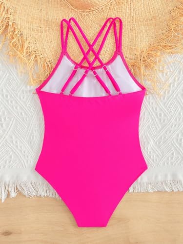 Image of OYOANGLE Girl's Basic One Piece Swimsuit Criss Cross Spaghetti Strap Sports Training Bathing Suit