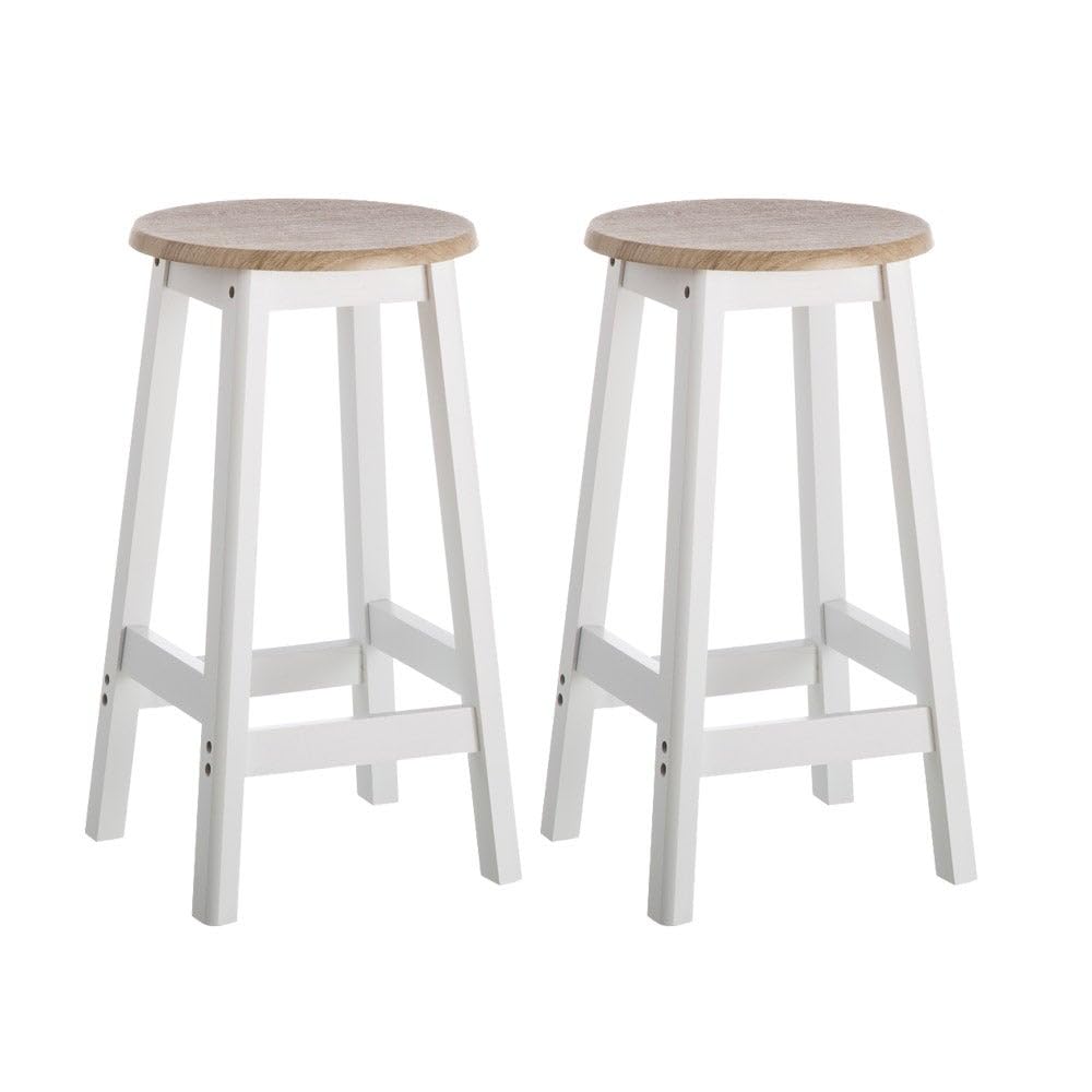 LOLAhome - Pack de 2 taburetes de Cocina de Madera Blanco y Natural de 54 cm. para mesas Altas o Barras de 80-85 cm. Asientos Redondos de Estilo nórdico Que ocupan Poco Espacio. hasta 100 kg