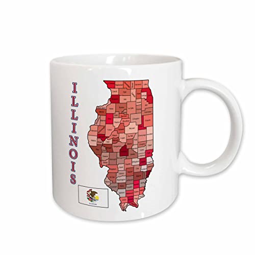 3dRose Flag & Map of the State of Illinois, counties colored 11oz Mug