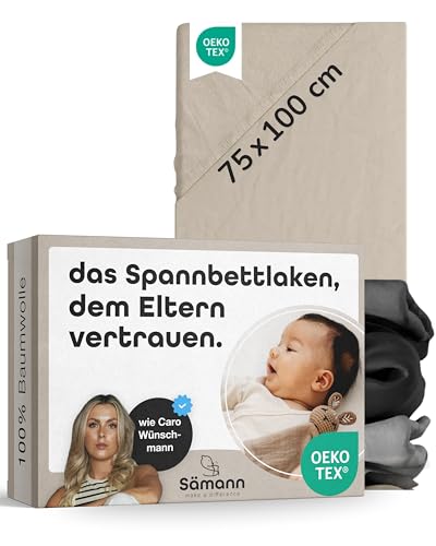 Sämann Jersey Spannbettlaken Spannbetttuch für Laufgitter 75x100 cm, Baumwolle Natur
