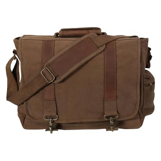Rothco Vintage Canvas Pathfinder Crossbody Laptop Shoulder Bag with Leather Accents,Brown