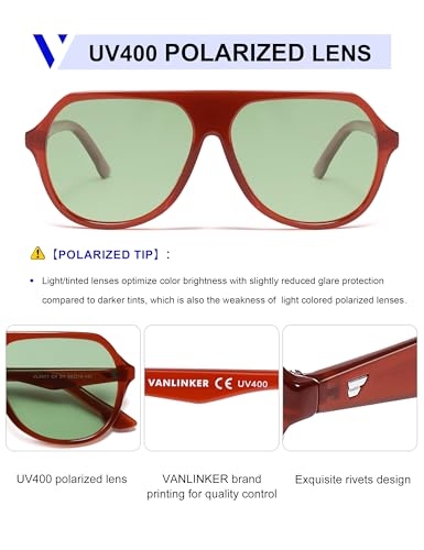 Image of VANLINKER Retro Oversized Polarized Aviator Sunglasses for Women Men Vintage 70s Square Aviators VL9851,Light Green