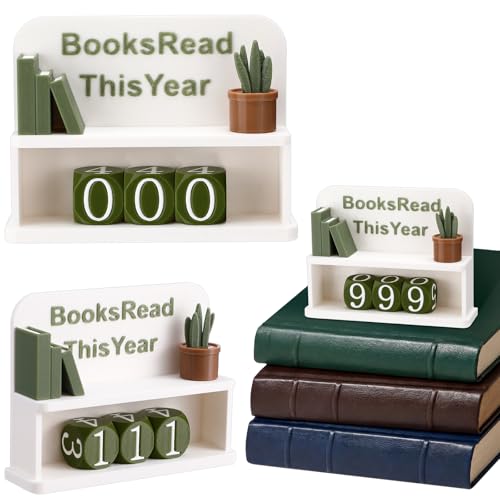 BreezeHug Green and White Books Read This Year Counter Manual Flip Book Number Tracker with Decorative Fake Book & Dice for Reading Goal Library Decor Gift for Readers Teacher Writers Lover (Style A)