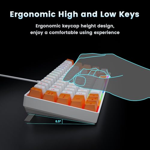 Image of GEODMAER 65% Gaming Keyboard, LED Backlit Mini Wired Keyboard, Ultra-Compact Anti-Ghosting No-Conflict 68 Keys Membrane Gaming Wired Keyboard for PC Laptop Windows Gamer(White-Orange)