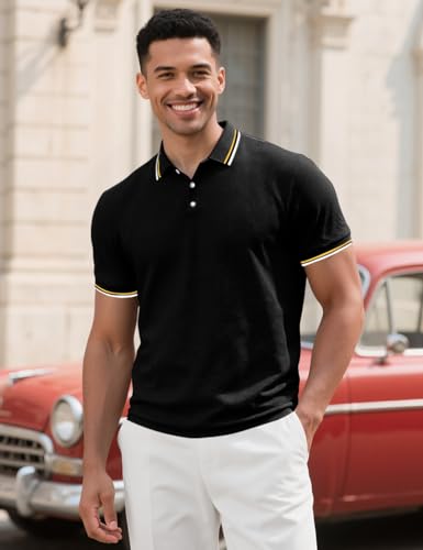 Men's Golf Polo Shirts Short Sleeve Striped Casual Polo Shirts for Men Dry Fit Tennis T-Shirt Tops3