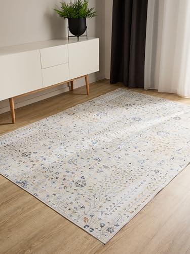 benuta Basic Tapis Salon George - Beige 200x300 cm - Lavable - Rectangulaire Vintage, Élégant, Rétro pour Chambre, Couloir, Salle à Manger
