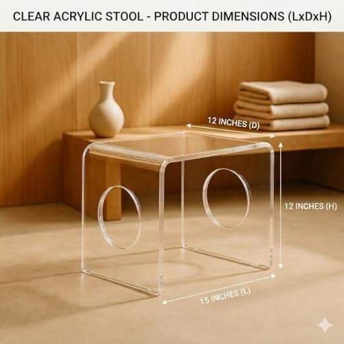 Image of Premium 15mm Thick Acrylic Bathroom Stool, Heavy Duty Multipurpose Sitting Patla for Shower and Home Rust Free Modern Home Decor Seat, 12x15x12Inches (Transparent)
