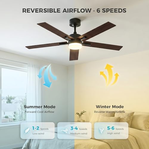 Image of Obabala Ceiling Fan with Light 52 Inch, DC Motor Ceiling Fan with Remote and APP Control, Dimmable LED Color Changing, Reversible Quiet Fan for Bedroom Living Room Indoor Outdoor, Modern
