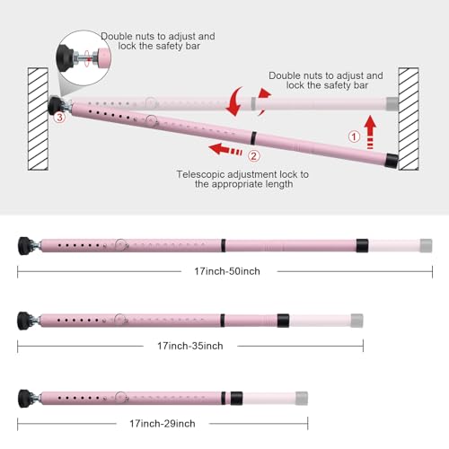 Image of Sliding Door Security Bar, 17.7-50.5inch Heavy Duty Adjustable Sliding Patio Door Lock Bar with Rubber Tips,Diameter 1inch Window Security Bar for Home Apartment Travel Children Women (Pink)