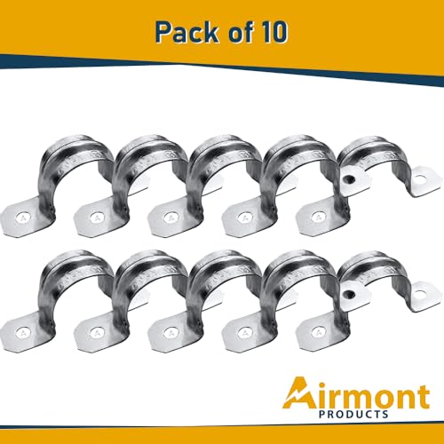 (Pack of 10) AP-10454, 1-1/2 Inch Two Hole Snap On Pipe Strap for EMT Conduit Installation, Reinforced Rib for Extra Strength, Galvanized Zinc Plated Metal, Tension Clamp for Easy Snap-On