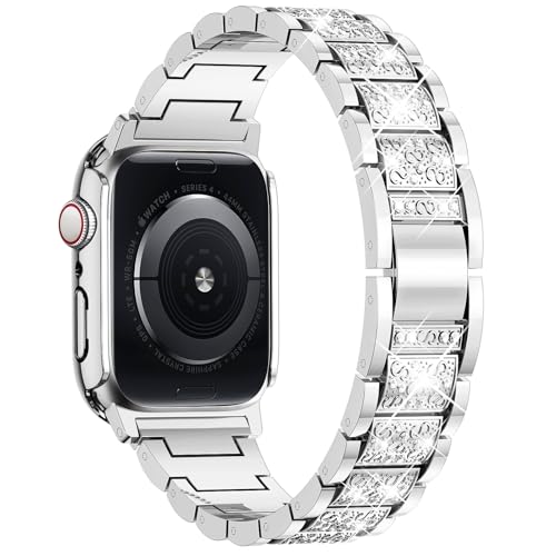 Image of SUPOIX for Apple Watch Band 46mm + Case, Bling Bands for Women (Silver) | Shiny Metal Bands & 2 Pack Protective Cover Cases for iWatch Series 11 /10 46mm