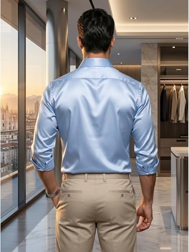 Image of DEELMO Men's Stylish Solid Satin Casual Shirt for Men Full Sleeves| Poly Satin Silk Shirt