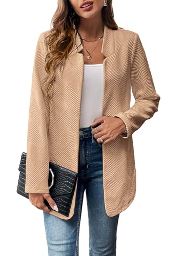 Mina Self Womens Tweed Long Jacket 2025 Notch Fall Winter Warm Cardigan Elegant Casual Work Office Blazer with Pockets2