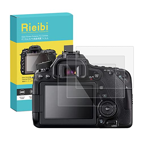Rieibi - Protector de pantalla para cámara digital Canon EOS 90D 80D 70D, 0,33 mm, 9H, dureza 9H, película de vidrio templado para Canon EOS 90D 80D 70D con protector de pantalla superior Cover