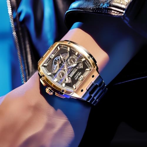 Image of OLEVS Luxury Watches for Men Black Mechanical Wrist Watch Self Winding Automatic Tourbillon Watches Skeleton Waterproof Mens Wrist Watch