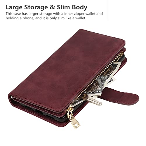Coque Samsung S23 rabat en cuir synthétique bordeaux et finitions soignées