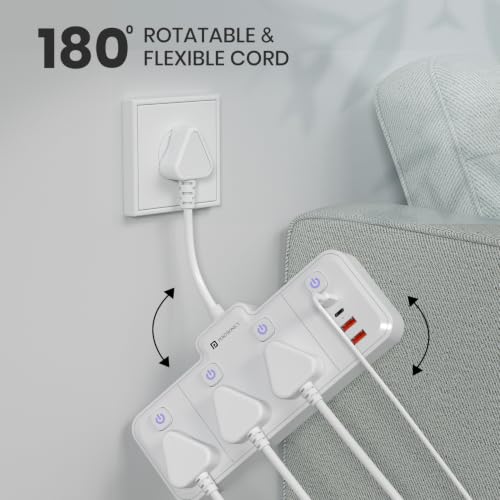Image of Portronics Power Plate Prime 7-in-1 2500W Power Extender, 3 Universal Sockets & 4 USB Ports, Individual Switches, 180 Flexible Cord, Child Safety Shutters, for Home, Office, Laptops