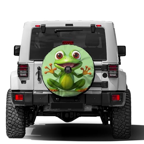 Image of Delerain Spare Tire Cover with Backup Camera Hole Frog with Greater Eye Wheel Covers Waterproof Dust-Proof UV Sun Universal Fit for Trailer RV SUV Truck (17 Inch for Diameter 31 inch-33 inch)