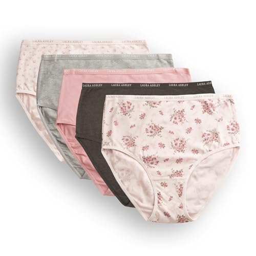 Image of Laura Ashley Women's Cotton Brief Underwear Set, High-Waisted Panties for Women, 5-Pack