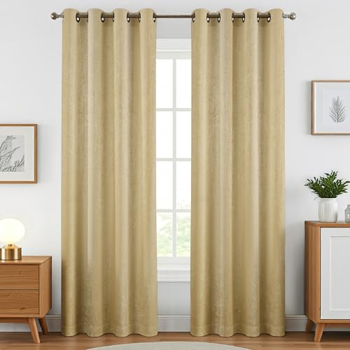 Image of FRESH FROM LOOM Supreme Texture Polyester Padre| Semi Black Out 80% Room Darkening Curtains for Home 7 Feet Screens | (Beige | 2pc Double Weaved Parda | Eyelet Ring | Window & Door Curtain)
