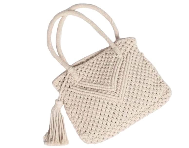 R.R.LALAMacrame handbag shoulder beg Perfect for shopping, party etc. ladies best handbag best gift for bohemian lover- Size: Width 14 x Length 12 inch OFF WHITE COLOR