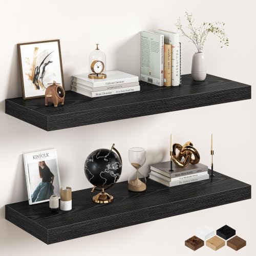 Image of Fun Memories Black 40 Inch Floating Shelves 2 Pack, 12 inch Deep Wall Shelves with Invisible Brackets
