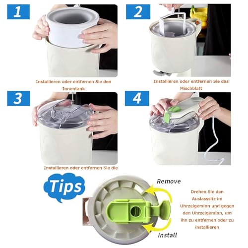YZRDCXM Softeismaschine, tragbare Heim-Eismaschine aus Obst, halbautomatische 1000-ml-DIY-Eismaschine, Joghurt-Eismaschinen, for die Heim-DIY-Küche, schnelle Nutzung – Bild 7