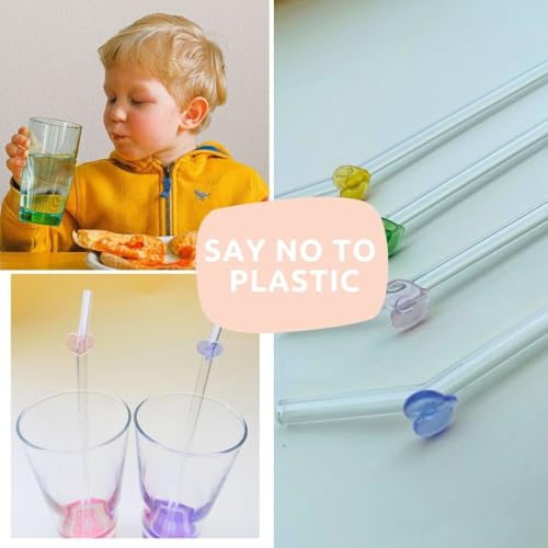Image of THE Empty Space Set of 4 Reusable Glass Straws, Colorful Heart Shaped with Gift Packaging for Smoothies, Milkshakes, Juices, Teas, Perfect for Parties & Gifts | 7 inch Height 4 PCs (Heart)