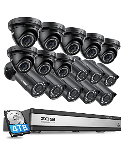 Image of ZOSI 4K 16 Channel PoE Security Camera System Outdoor Indoor, 16CH 4K NVR with 4TB HDD for 24 /7 Recording, 16 X 5MP (3K) Bullet Dome PoE Cameras with Night Vision, Motion Detection, Remote Access
