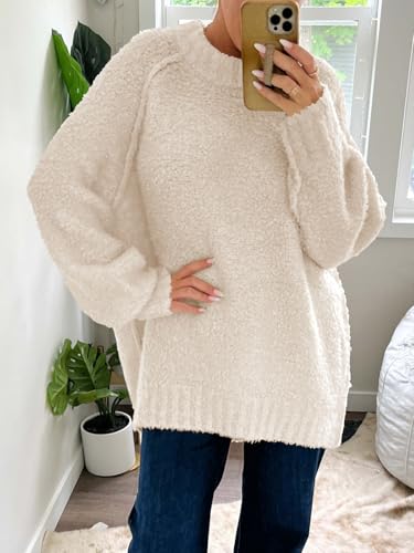 Image of Saodimallsu Womens Oversized Sweater Fuzzy Long Sleeve Casual Tunic Sweater
