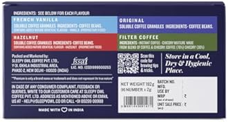 Sleepy Owl Instant Coffee Sachets | Pack of 96 Assorted Instant Coffee Sachets - 192 gm | 2g each - Original, Hazelnut, French Vanilla, Filter Kaapi | Makes 96 cups | Travel Pack, Easy to Use
