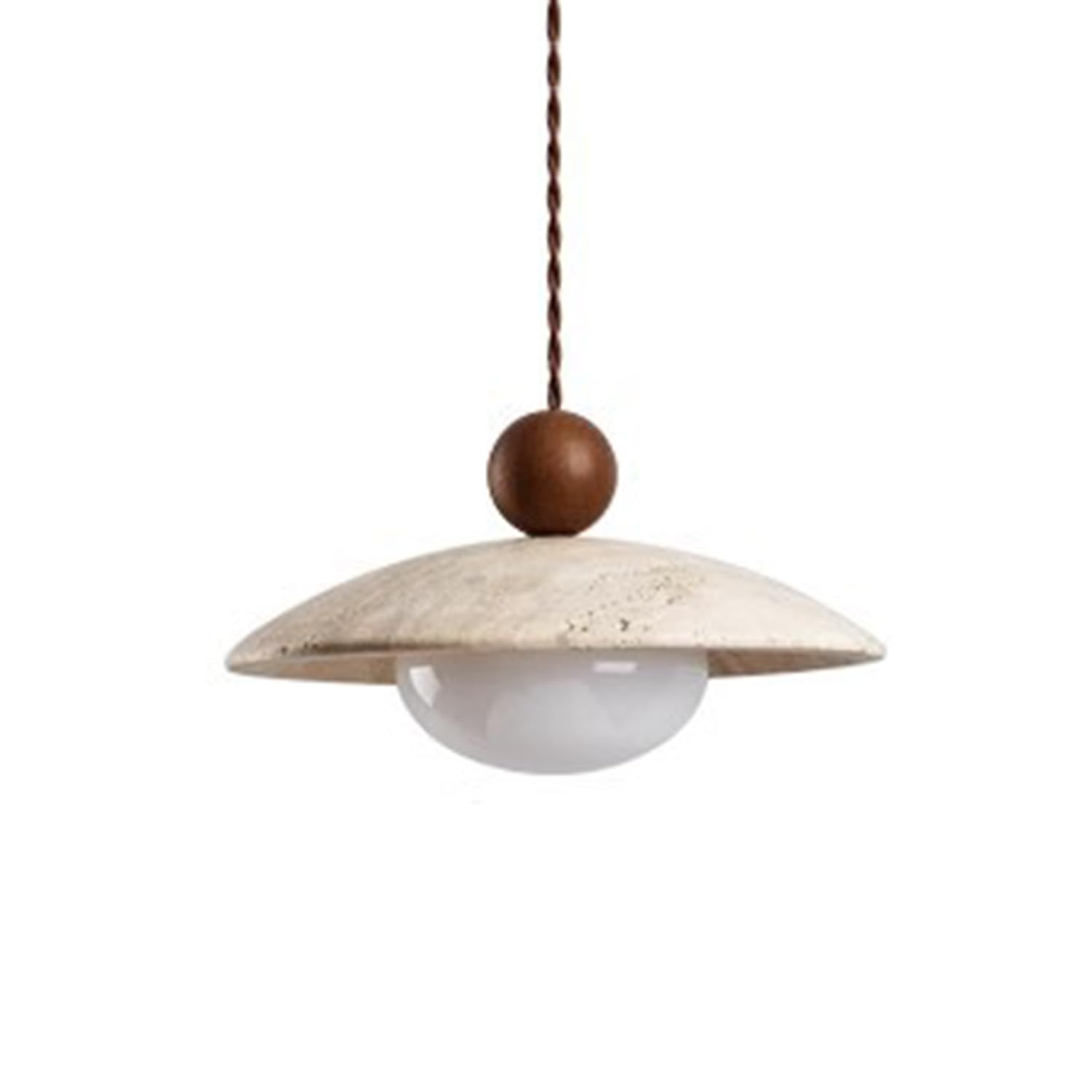 MTNROO Yellow Travertine Pendant Ceiling Chandelier 9.8 in Hanging Lights Semi-Circular Natural Porous Travertine Stone Spherical Wood Art Decoration G9 Socket Wabi-sabi Style for Bedroom