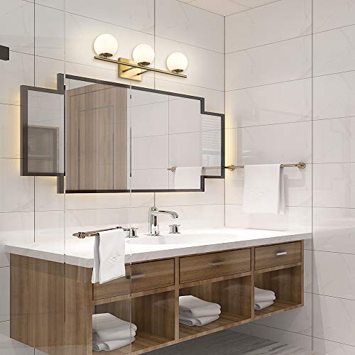 Yhtlaeh New Bathroom Vanity Light 3 Lights Fixtures Brushed Brass Milk White Globe Glass Shade Modern Wall Bar Sconce Over Mirror (Exclude G9 Bulb) #TOP6