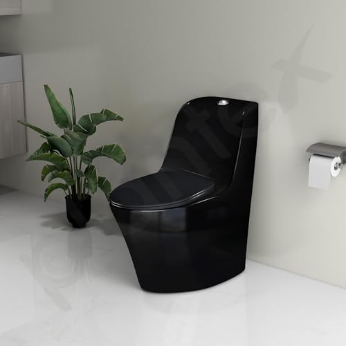 Image of Plantex Ceramic Toilet for Commode /Siphonic Vacuum Jet Flush Ceramic Western Commode /One Piece Western Toilet with Soft Closing Toilet Seat - S Trap (Black)
