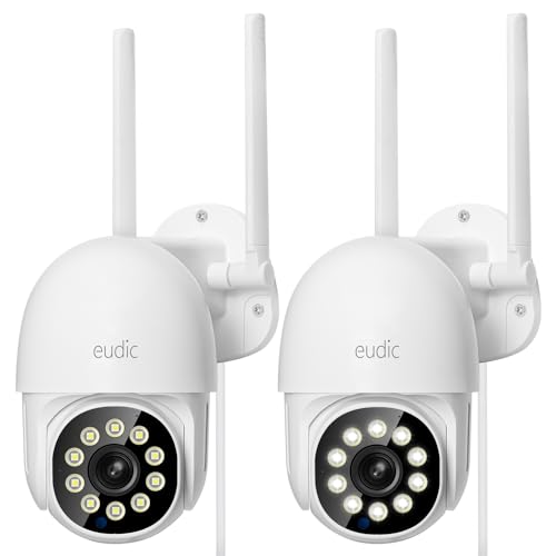 eudic 4MP 2K Security Camera Outdoor, 2.4G/5G WiFi Wired,SD/Cloud Storage CCTV Camera with Pan-Tilt 360° View, 20M Infrared/Color Night Vision, Motion Detection & Auto Track, 2 Way Audio (2 Pack*)