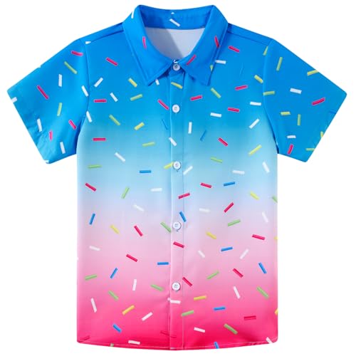 Image of uideazone Boys Hawaiian Shirts Novelty Printed Funky Short Sleeve Button Down Shirt Kids Aloha Luau Shirt 7-14T