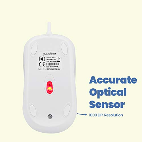 Perixx Perimice-209 U, Wired Usb Optical Mouse With Scroll Wheel And 1000 Dpi, White (11832) #TOP4