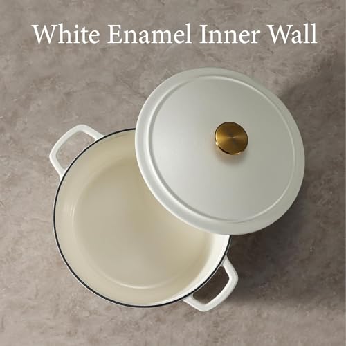 Image of CAROTE 4.7 Litre Enameled Cast Iron Dutch Oven with Lid - Biryani Pot | Gas & Induction Compatible | Oven Safe up to 260C | Even Heat Retention | White