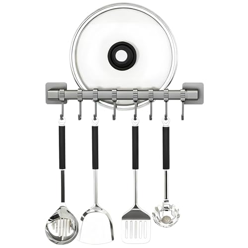 Support à ustensiles Mural de 40 cm avec 8 crochets mobiles,Barre à crochets de cuisine,Rail de Crochet de Cuisine sans perçage pour accrocher des...