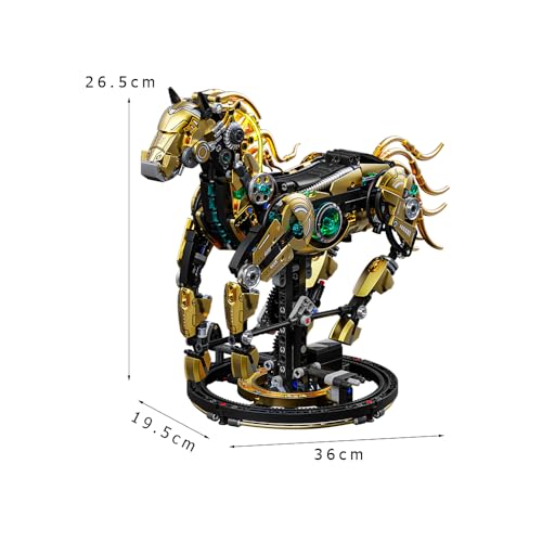 Image of SKY LINE OCEAN Mechanical Horse Building Set with Light - 1055+ PCS Steampunk Robotic Animal Model, LED Display STEM Construction Kit, Compatible Bricks Collectible Gift for Teens & Adults