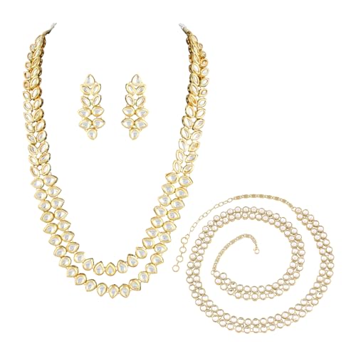 Image of Peora Kundan Faux Pearl Necklace & Jewellery Set Gift for Women