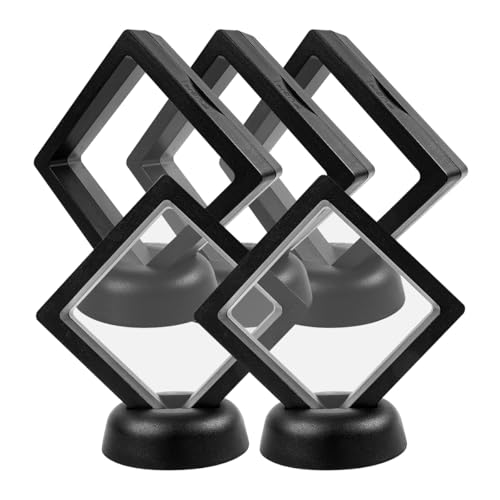 Taefuwr Estojo de exibição flutuante 3D, preto, moderno, retangular, à prova de poeira, 5 conjuntos, joias, medalhas, moedas de desafio, itens pequenos