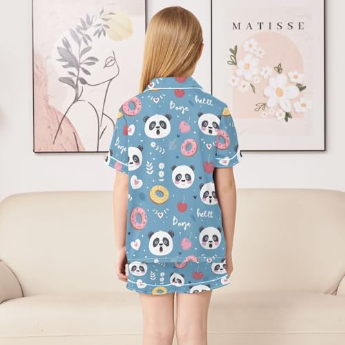 ALAZA Cute Panda Flower Donut Satin Pajamas Set Short Sleeve Button Down Sleepwear Summer Pjs 2 Piece4