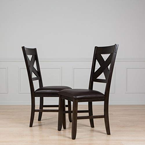 Set of 2 Dark Brown Dining Chairs, Faux Leather Cushion
